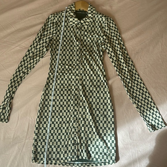 XXS Abercrombie checkered dress long sleeve green and cream - Picture 2 of 4